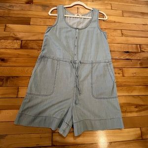 Romper With Button-Down Front And Drawstring Waist And Pockets